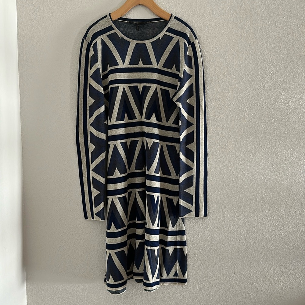 BCBGMAXAZRIA SLATE COMBO MALINA ZIGZAG ALINE DRESS